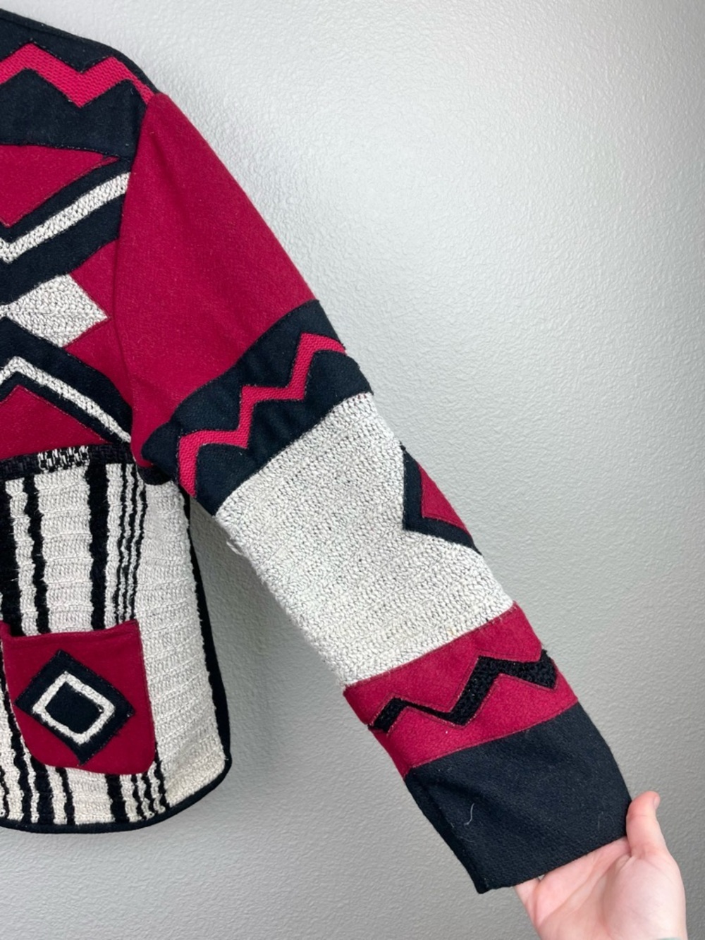 VTG Coldwater Creek Women's Medium Statement Patchwork Wool Jacket Felted Knit - Picture 6 of 15